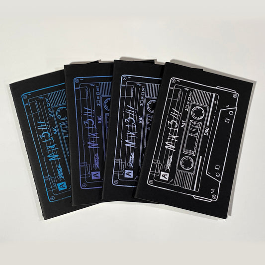 Black notebooks with vintage cassette tape design