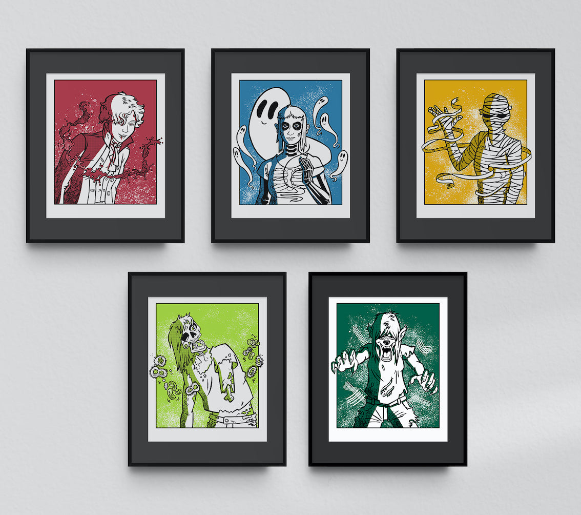 Monster Collection #1 Set | 5 Framed Hand-Embellished Screen Prints
